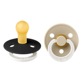 BIBS - Set 2 suzete fosforescente Colour Glow Latex, tetina rotunda, 0 luni +-Black/Vanilla