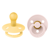 BIBS - Set 2 suzete Colour Latex, tetina rotunda, 0 luni +-Pale Butter/Petal