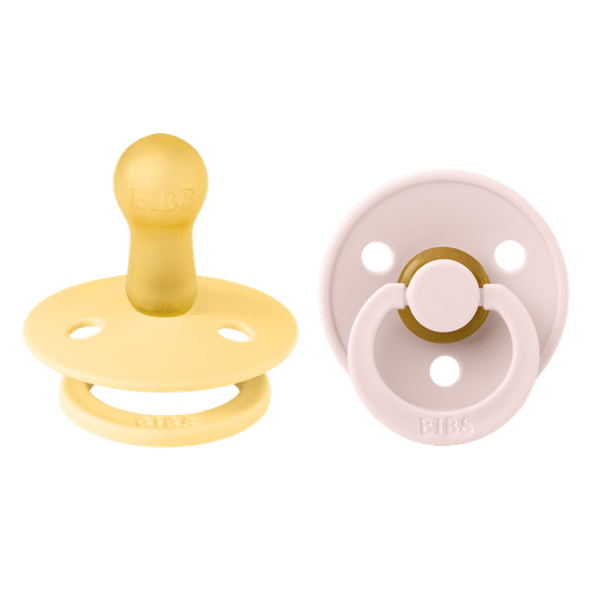 BIBS - Set 2 suzete Colour Latex, tetina rotunda, 6 luni +-Pale Butter/Petal