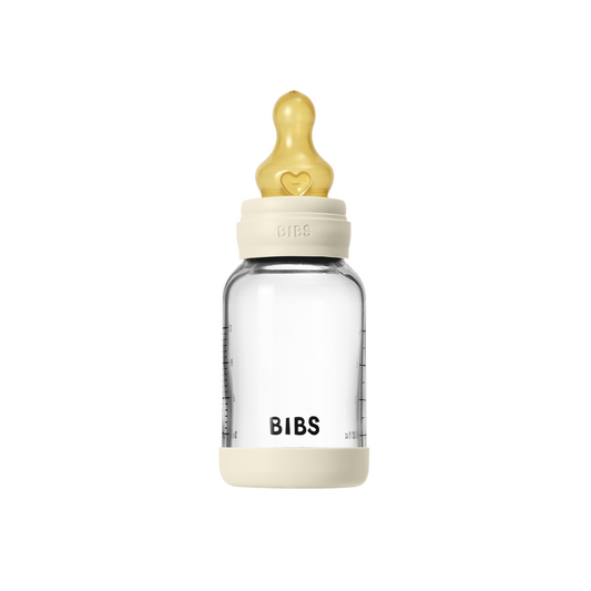 Biberon anticolici din sticlă, 120ml, tetină latex flux lent, Ivory, BIBS