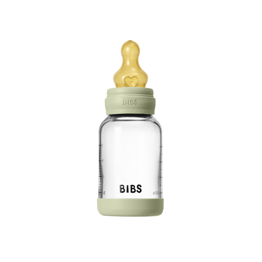Biberon anticolici din sticlă, 120ml, tetină latex flux lent, Sage, BIBS