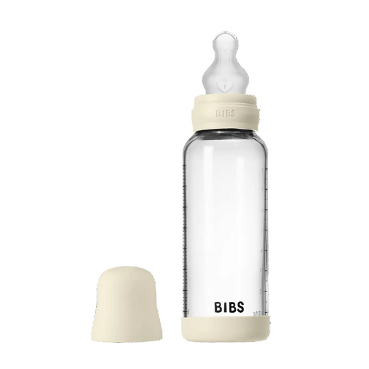 Biberon anticolici din sticlă, 240ml, tetină silicon flux mediu, Ivory, BIBS