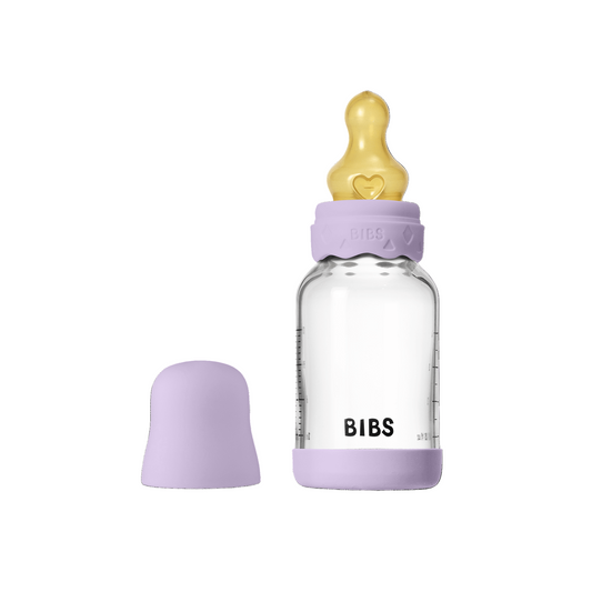 Biberon anticolici din sticlă, 120ml, tetină latex flux lent, Boheme Violet Sky, BIBS