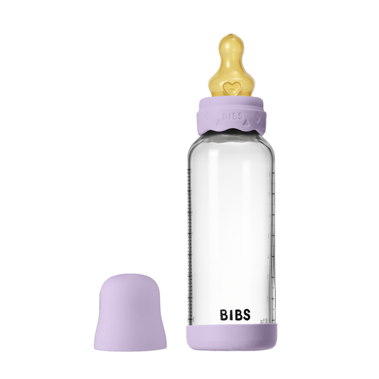 Biberon anticolici din sticlă, 240ml, tetină latex flux mediu, Boheme Violet Sky, BIBS
