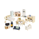 Mobilier căsuța de păpuși, lemn, 35 piese, Set complet, Le Toy Van