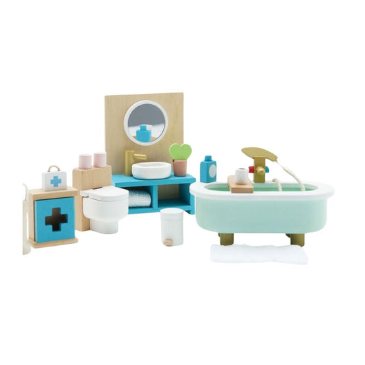 Mobilier căsuța de păpuși, lemn, 19 piese, Baie Daisylane, Le Toy Van