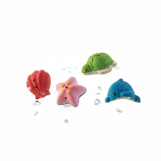 Jucărie de baie cu 4 animale marine colorate, Plan Toys