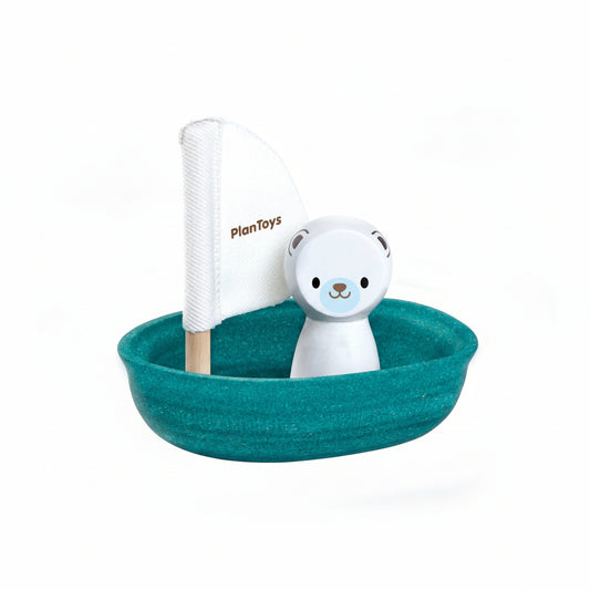 Jucărie de baie cu 1 bărcuță plutitoare și 1 figurină urs polar, Plan Toys