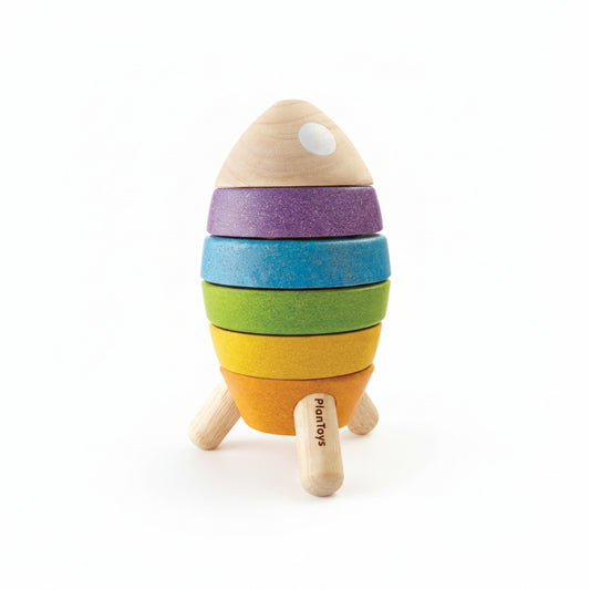 Jucărie de stivuit, lemn, Rachetă multicoloră, Plan Toys