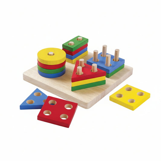 Jucărie de sortat, lemn, Tablă cu forme geometrice Montessori, Plan Toys
