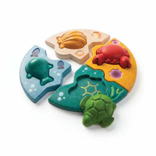 Puzzle bebe, 4 piese, lemn, Animale Marine, Plan Toys