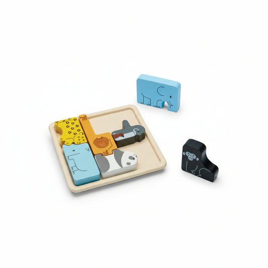 Puzzle bebe, 7 piese, lemn, Animale din junglă, Plan Toys