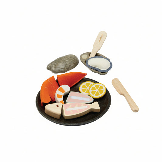 Set fructe de mare de jucărie, lemn, 8 piese, Plan Toys