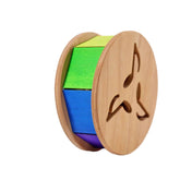 Jucărie zornăitoare, Rotiță colorată cu clopoțel și bile, curcubeu, lemn, Grimms