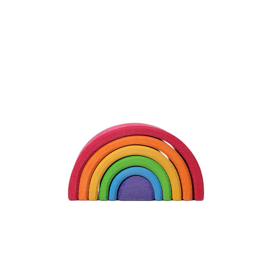 Set de construcție, Curcubeu Montessori mini, 6 piese, culori clasice, lemn, Grimms
