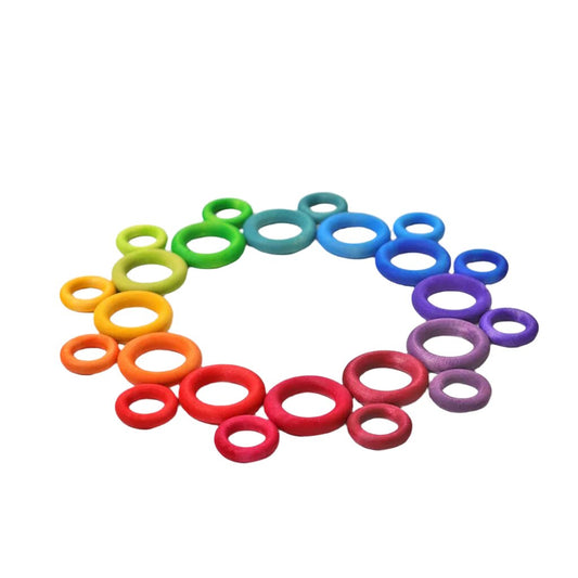 Set de construcție, lemn, Inele Montessori, 24 piese, Grimms