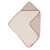 Prosop de baie cu glugă, bumbac organic, 80x80cm, alb și roșu, Frunze, Moulin Roty