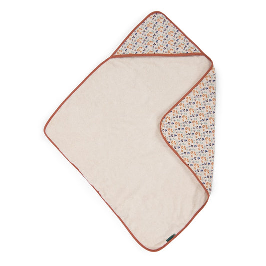 Prosop de baie cu glugă, bumbac organic, 80x80cm, alb și roșu, Frunze, Moulin Roty