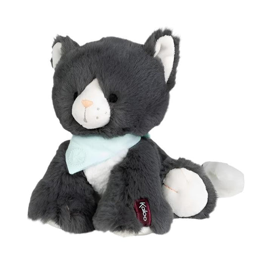 Jucărie de pluș, 18cm, Pisicuță gri Chamallow cu eșarfă turcoaz, Kaloo