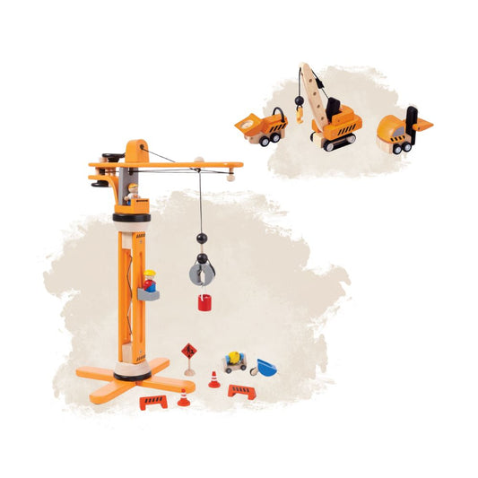 Set jucării, Macara de jucărie și Utilaje de constructie, Plan Toys