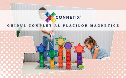 Două fete care construiesc flori cu plăcile magnetice de la Connetix