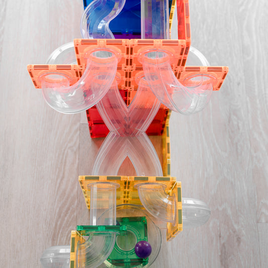 Set de construcție magnetic, 66 piese, Rainbow Extensie Ball Run, CONNETIX