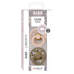 BIBS x LIBERTY - Set 2 suzete Colour Capel Latex, tetina rotunda, 0 luni+-Dark Oak/Blush