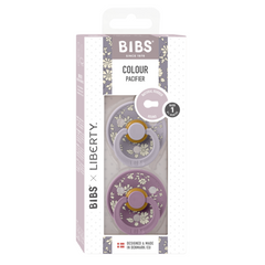 BIBS x LIBERTY - Set 2 suzete Colour Capel Latex, tetina rotunda, 0 luni+-Fossil Grey/Mauve
