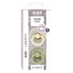 BIBS x LIBERTY - Set 2 suzete Colour Eloise Latex, tetina rotunda, 0 luni+-Ivory/Sage