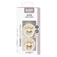 BIBS - Set 2 suzete Colour Studio Collection Stripe Latex, tetina rotunda, 0 luni+-Ivory/Vanilla