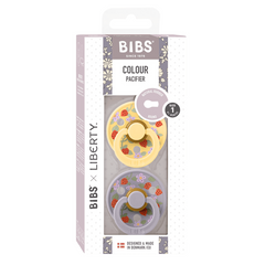 BIBS x LIBERTY - Set 2 suzete Colour Strawberries and Cream Latex, tetina rotunda, 0 luni+-Pale Butter/Fossil Grey