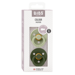 BIBS - Set 2 suzete Colour Latex, tetina rotunda, 0 luni +-Sage/Hunter Green