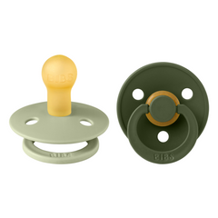BIBS - Set 2 suzete Colour Latex, tetina rotunda, 0 luni +-Sage/Hunter Green