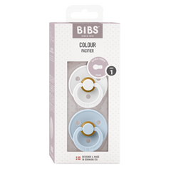 BIBS - Set 2 suzete Colour Latex, tetina rotunda, 0 luni +-White/Baby Blue