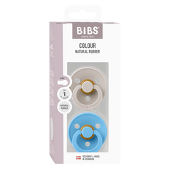 BIBS - Set 2 suzete Colour Latex, tetina rotunda, 0 luni +-Mushroom/Breeze