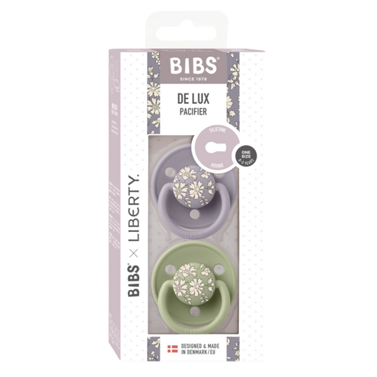 BIBS x LIBERTY - Set 2 suzete De Lux Capel Silicon, tetina rotunda, marime universala-Fossil Grey/Sage