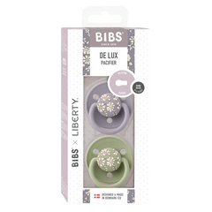 BIBS x LIBERTY - Set 2 suzete De Lux Capel Silicon, tetina rotunda, marime universala-Fossil Grey/Sage