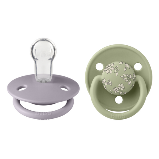 BIBS x LIBERTY - Set 2 suzete De Lux Capel Silicon, tetina rotunda, marime universala-Fossil Grey/Sage
