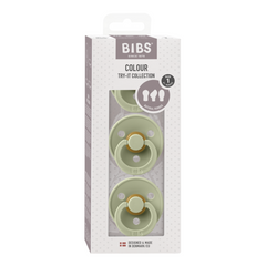 BIBS - Set 3 suzete Colour Latex, tetina rotunda, simetrica & anatomica 0 luni +-Sage
