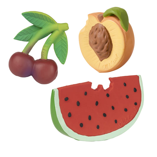 Set cadou nou-născut, 3 jucării de dentiție, cauciuc natural, Fruit Salad, Oli&Carol