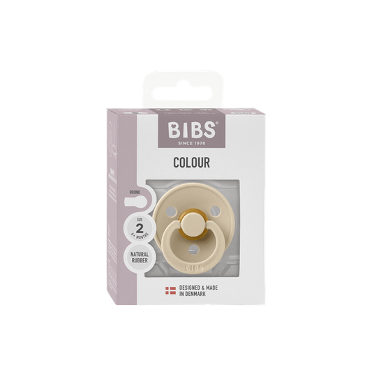 BIBS - Suzeta Colour Latex, tetina rotunda, 6+ luni, ambalaj premium-Vanilla
