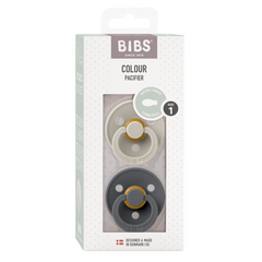 BIBS - Set 2 suzete Colour Latex, tetina simetrica, 0 luni +-Sand/Iron