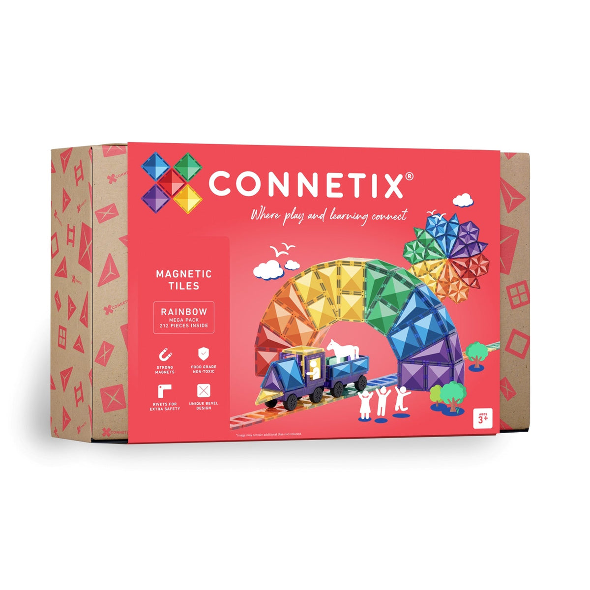 Set de construcție magnetic, 212 piese, Rainbow Mega, CONNETIX