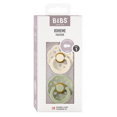 BIBS - Set 2 suzete Boheme Latex, tetina rotunda, 0 luni +-Ivory/Sage