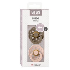 BIBS - Set 2 suzete Boheme Latex, tetina rotunda, 0 luni +-Dark Oak/Blush