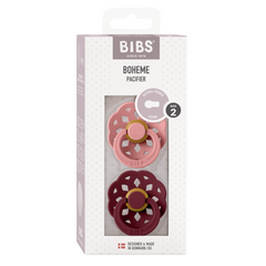 BIBS - Set 2 suzete Boheme Latex, tetina rotunda, 6 luni +-Dusty Pink/Elderberry