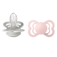 BIBS - Set 2 suzete Supreme Silicon, tetina simetrica, 6 luni +-Haze/Blossom