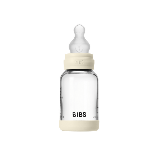 Biberon anticolici din sticlă, 120ml, tetină silicon flux lent, Ivory, BIBS