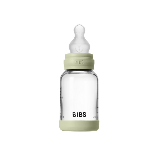 Biberon anticolici din sticlă, 120ml, tetină silicon flux lent, Sage, BIBS