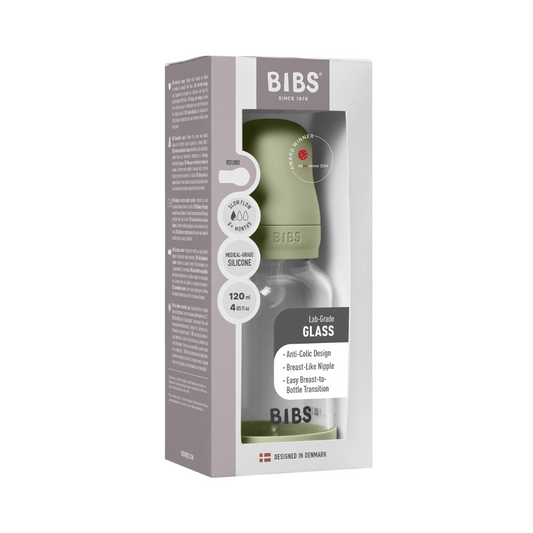 Biberon anticolici din sticlă, 120ml, tetină silicon flux lent, Sage, BIBS